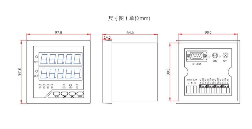 CX-PRN160皮拉尼數(shù)顯復(fù)合真空計(jì)尺寸